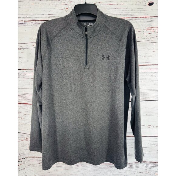 Under Armor Heat Gear Mens Long Sleeve Quarter Zip Shirt Gray Size XL Loose - Picture 5 of 11